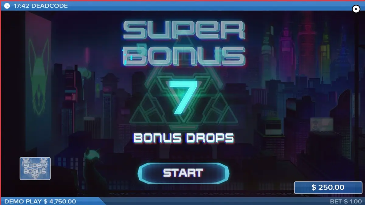 Deadcode slot game interface na may cyberpunk at hacker theme
